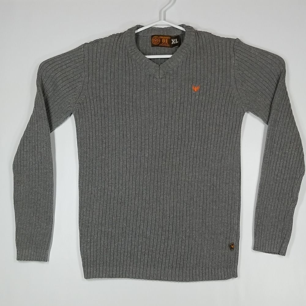 Company 81 Youth Boys Sweater Grey Long Sleeve V-Neck Size XL 100% Cotton